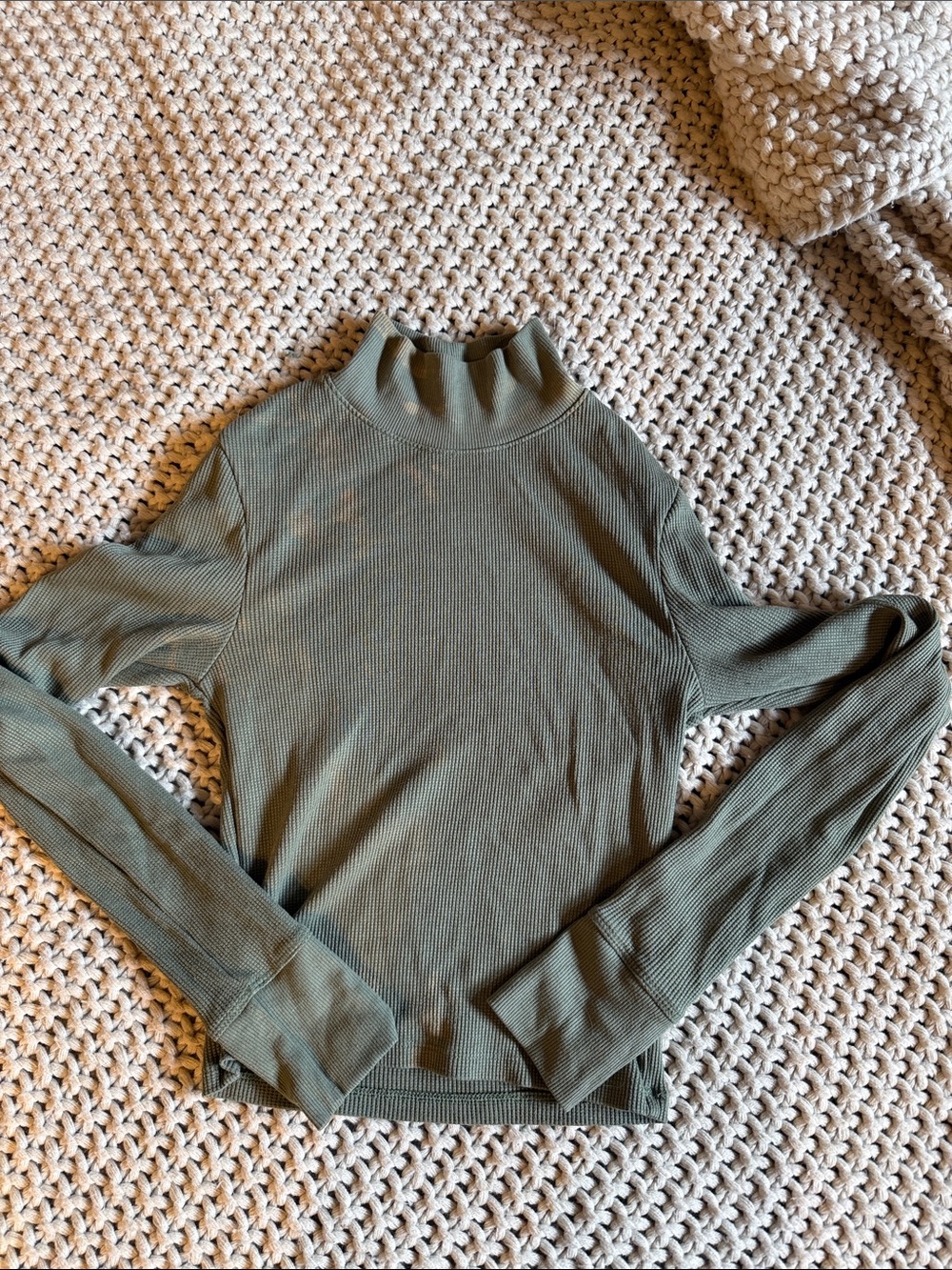 Slim Ribbed Mock Neck Long-Sleeve Top - Olive